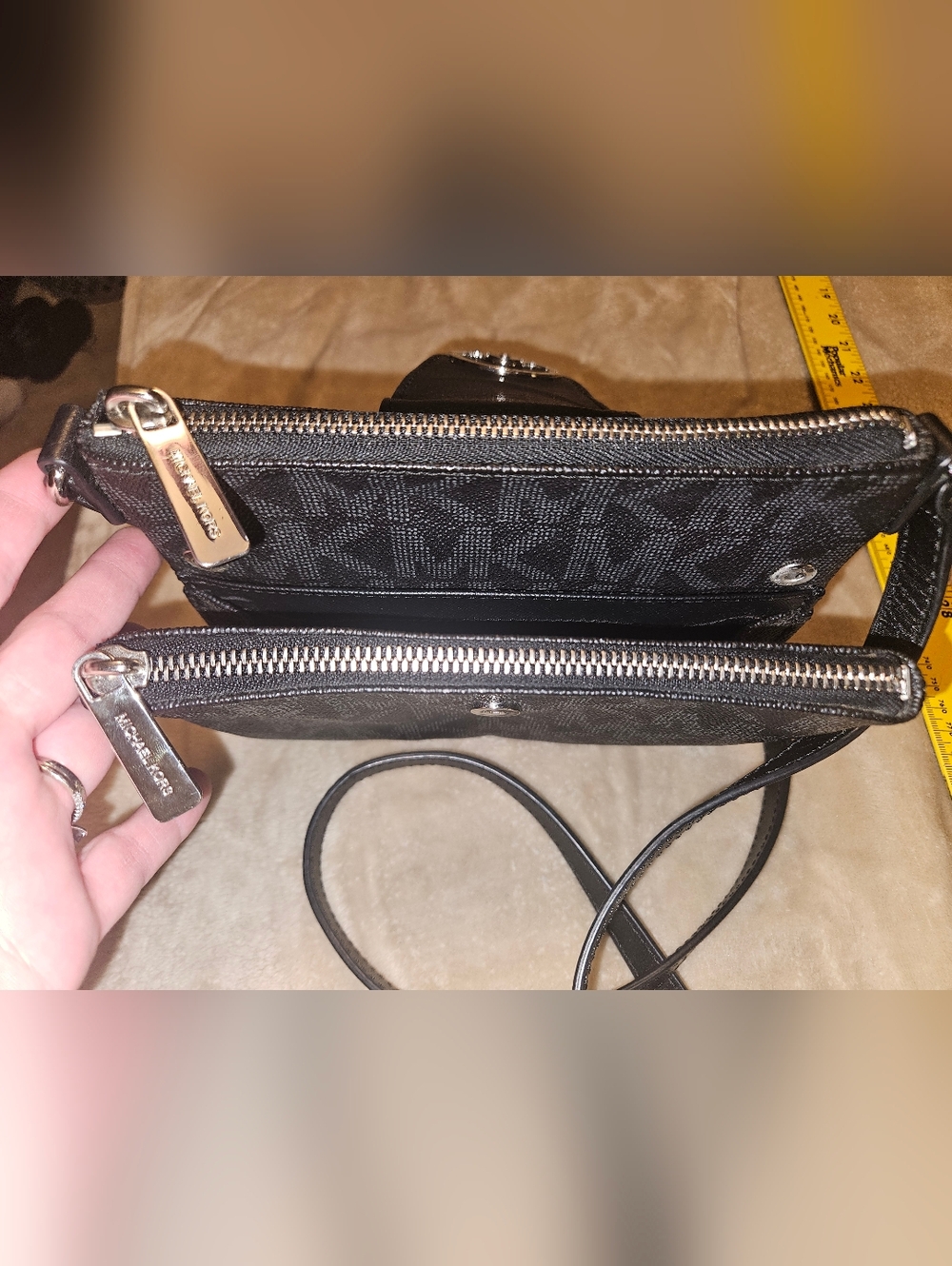 Small Michael Kors Black Leather Crossbody with Silver Logo Accent - Picture 9 of 16